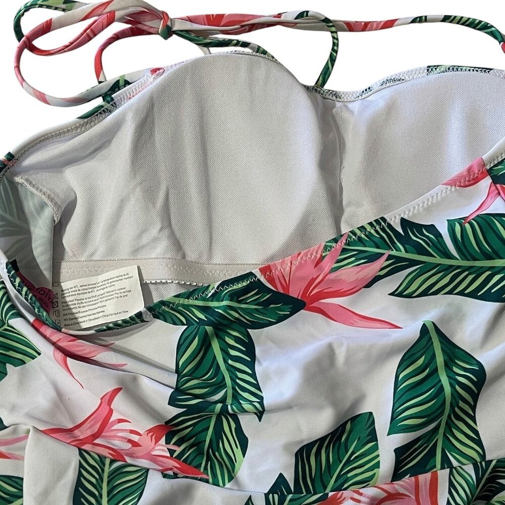 Tropical Halter Peplum Tankini 2-Piece Set 🌿 Flowy Flattering Swimwear (L) - Picture 5 of 8